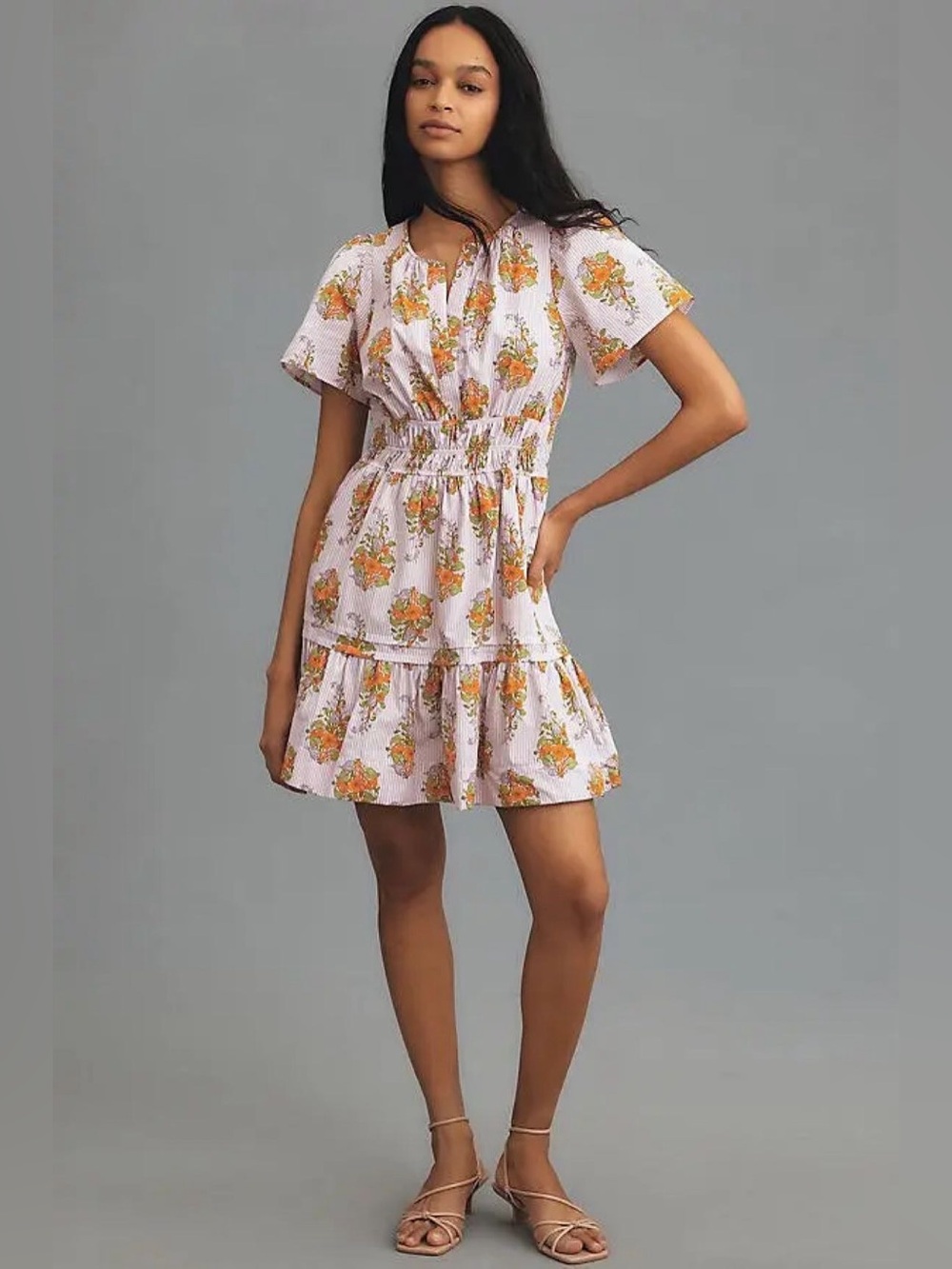 Anthropologie Smocked Waist Mini Dress - Pink Floral
